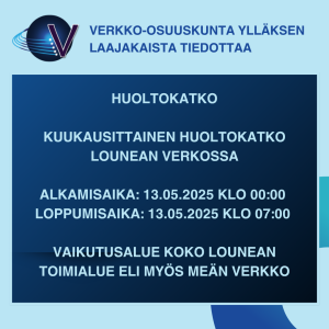 huoltokatko 13.5.2026 klo 00-07